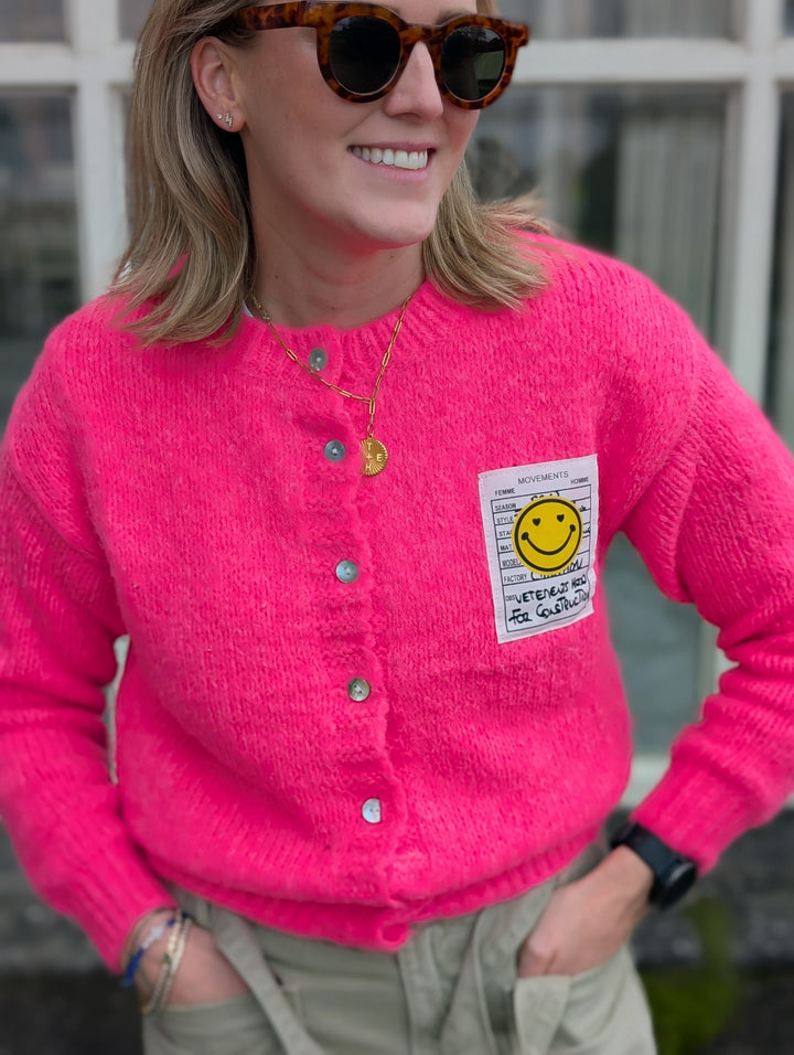 Smiley Face Neon Pink Cardigan-Shirts & Tops-LNH Edit