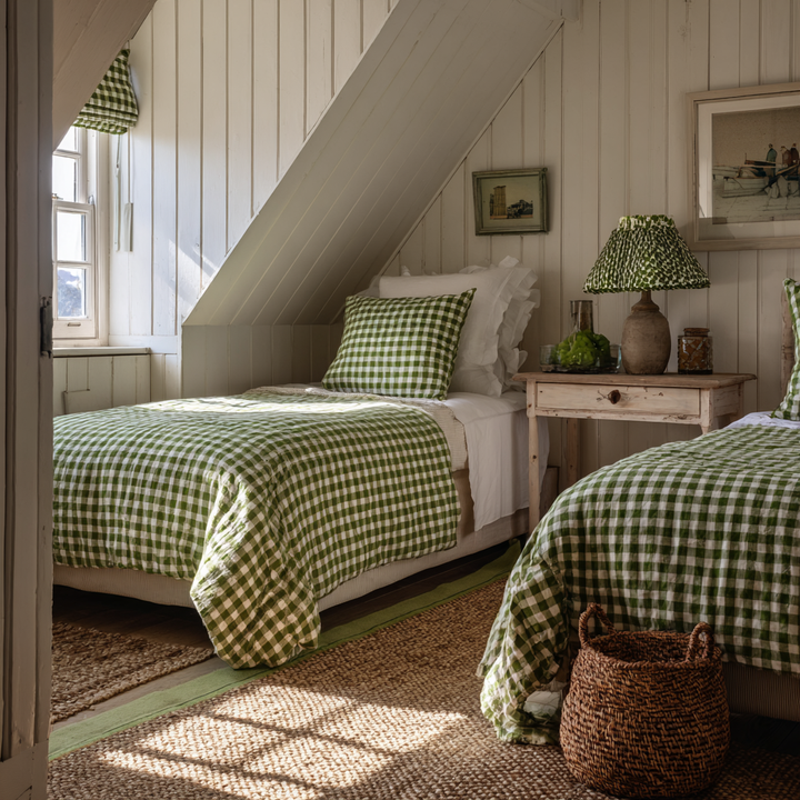 Gingham Green Piped Cushion Cover