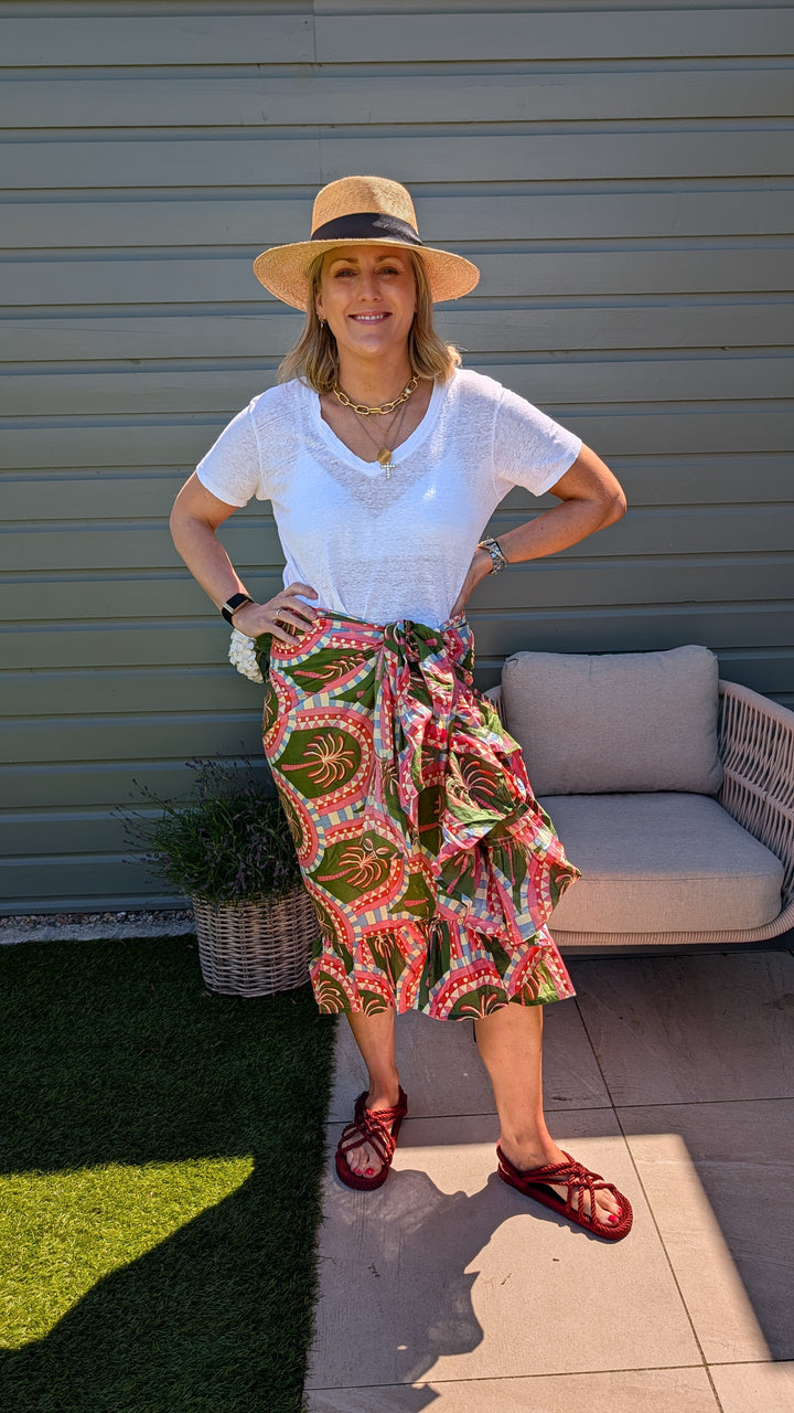 Green/Pink Palm Frill Sarong