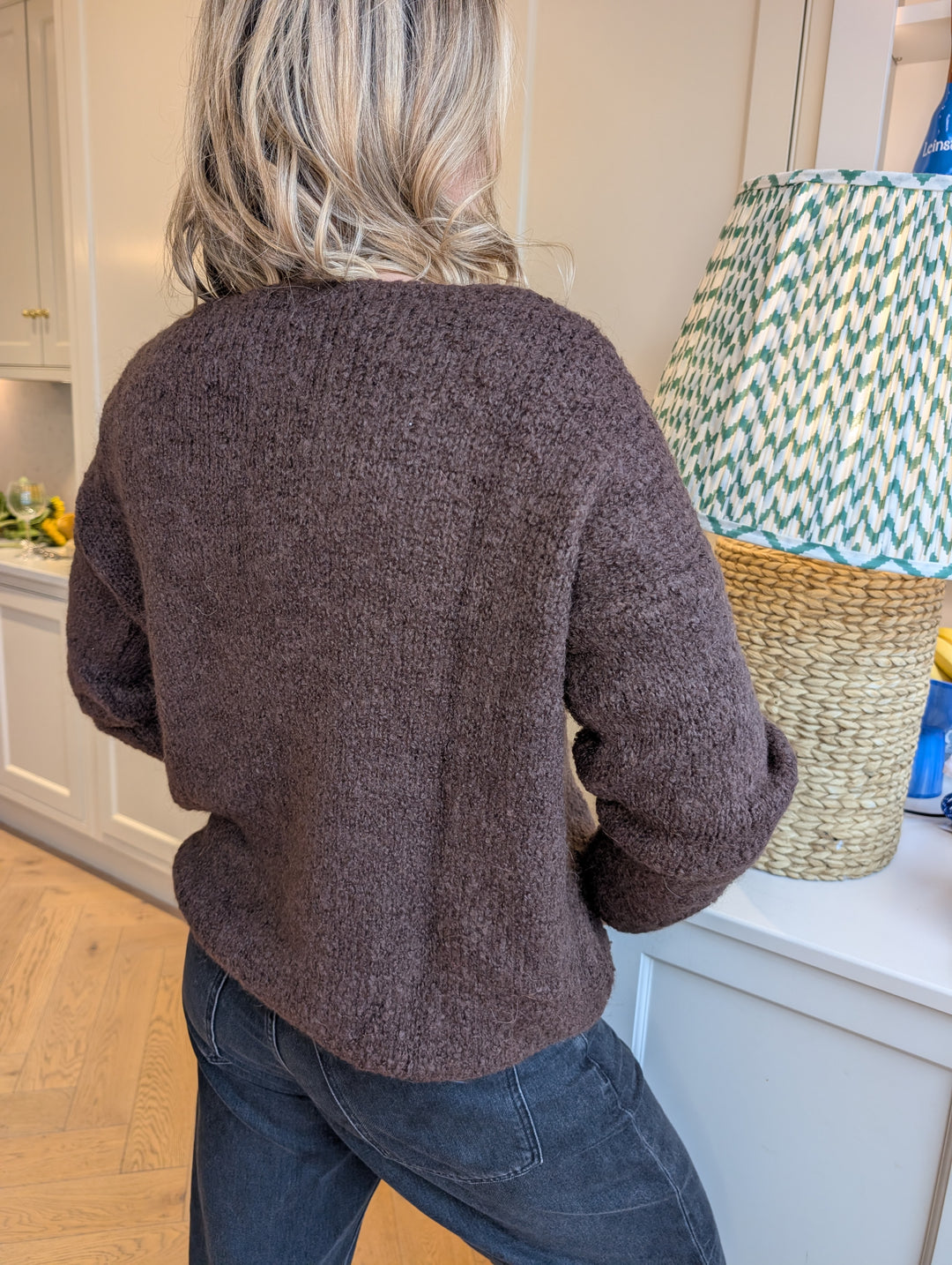 Chocolate Boucle V Neck Sweater-Shirts & Tops-LNH Edit