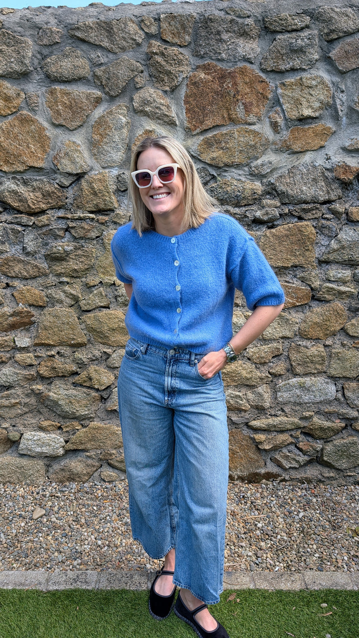 Blue Short Sleeve Mohair Cardi--LNH Edit
