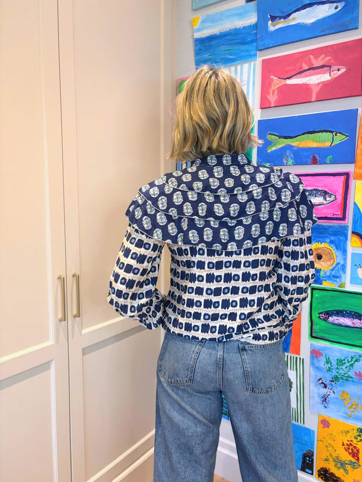 Blue Frill Printed Blouse