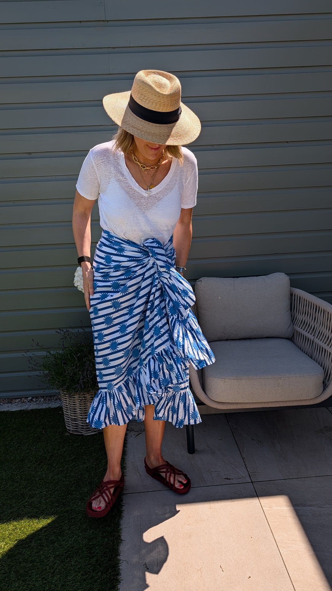 Sun Blue Stripe Frill Sarong