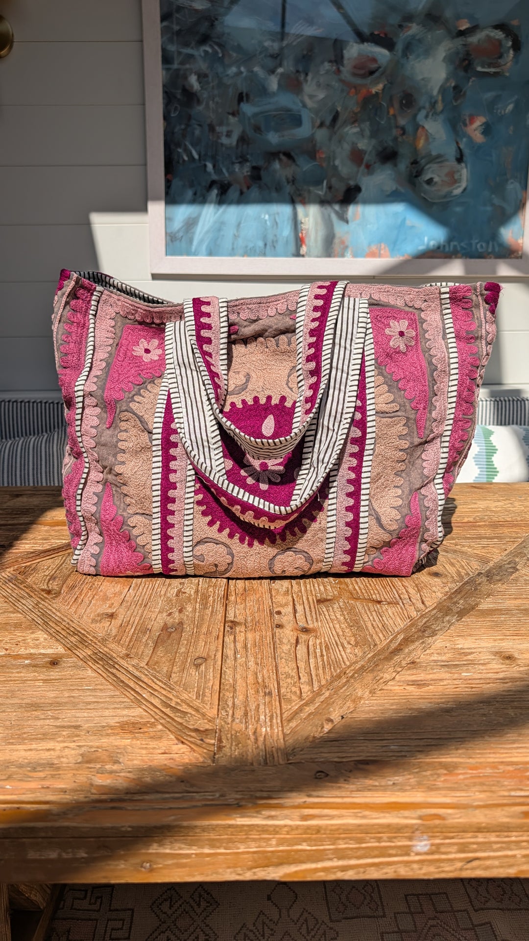 Grey &amp; Purple Suzani embroidered Tote