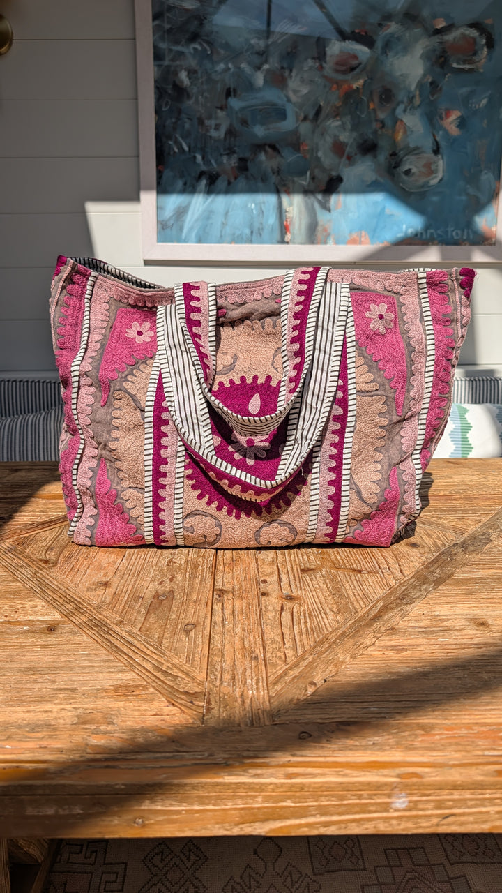 Grey &amp; Purple Suzani embroidered Tote