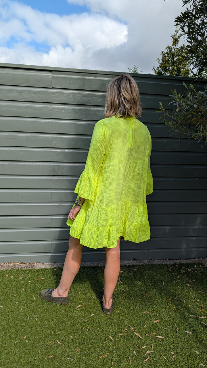 Short dress in cotton Neon Yellow