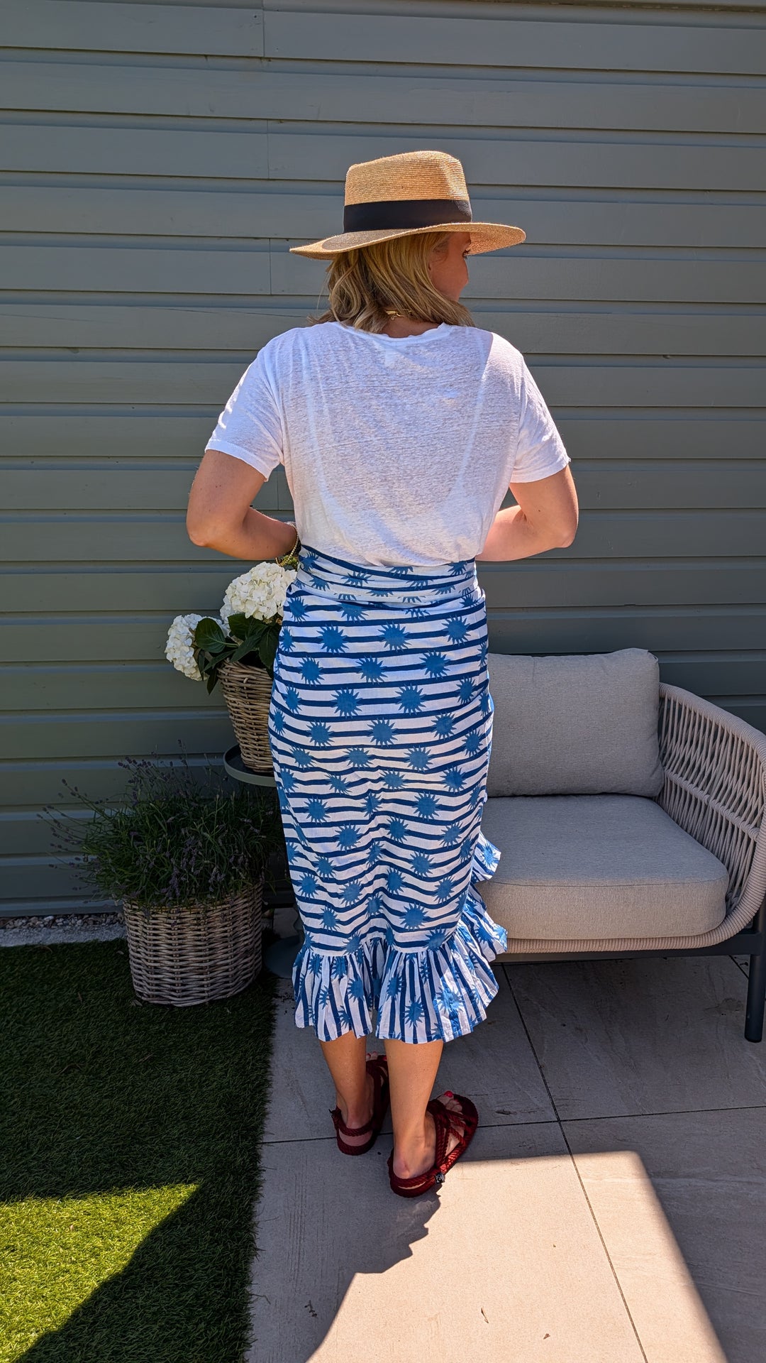 Sun Blue Stripe Frill Sarong