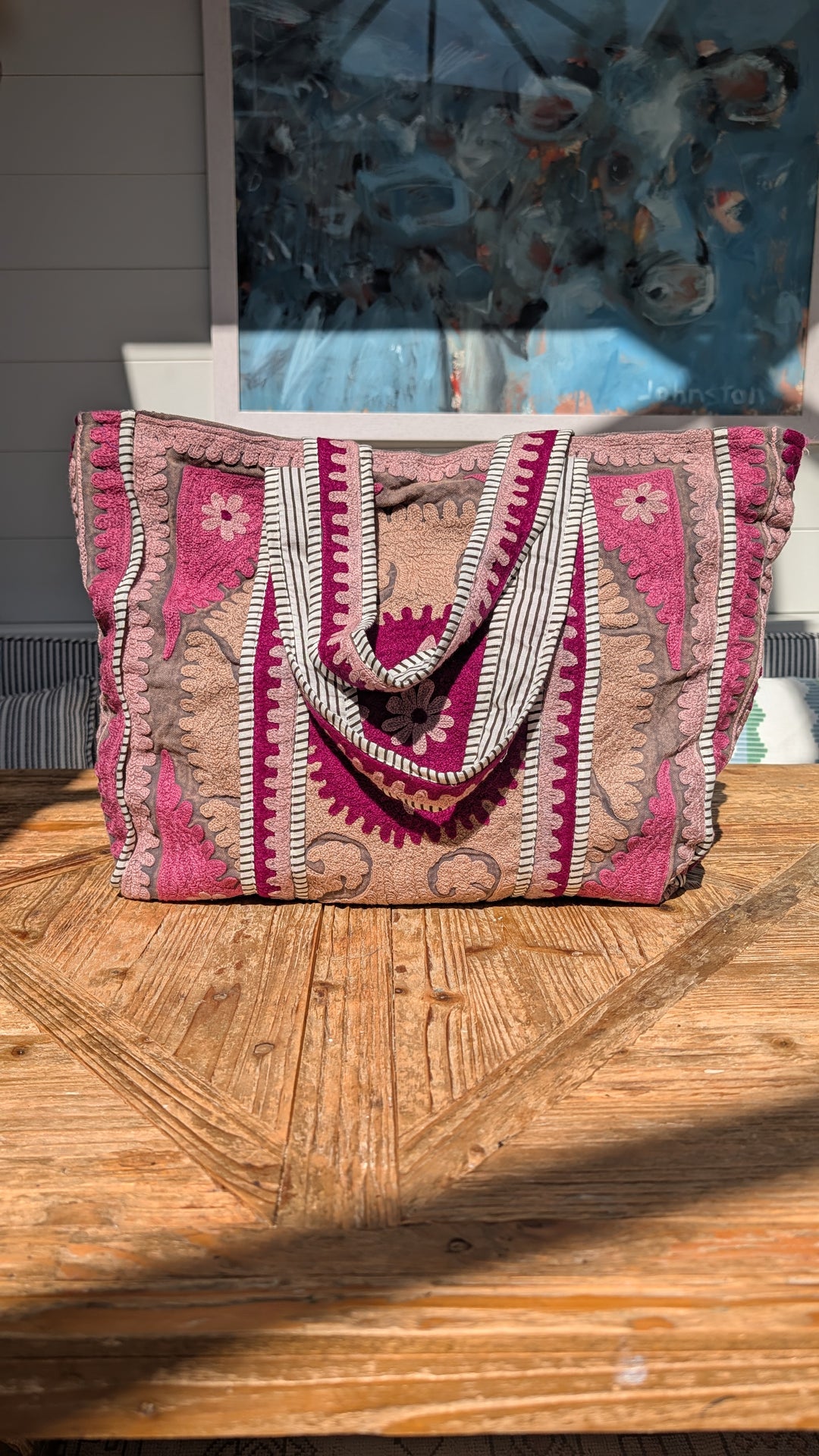Grey &amp; Purple Suzani embroidered Tote