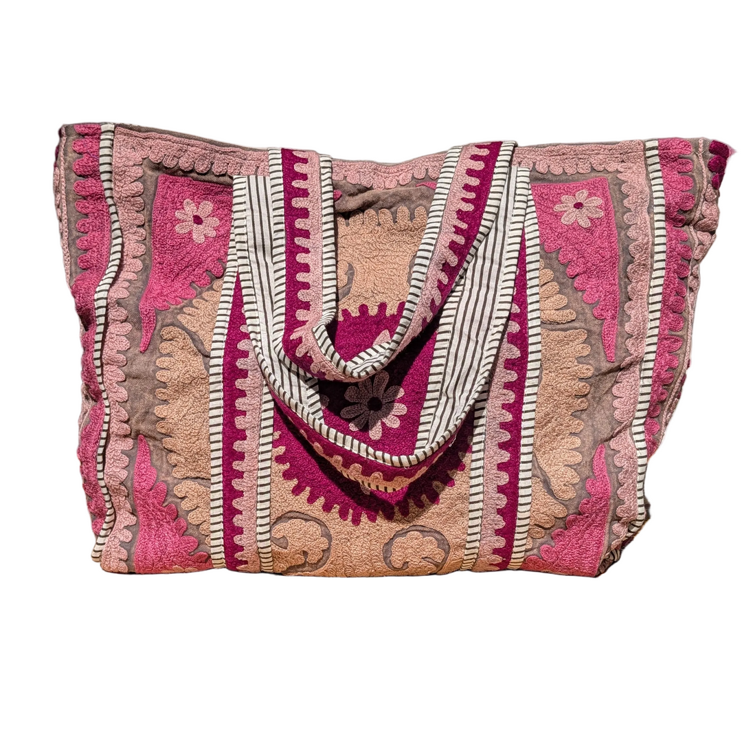 Grey &amp; Purple Suzani embroidered Tote