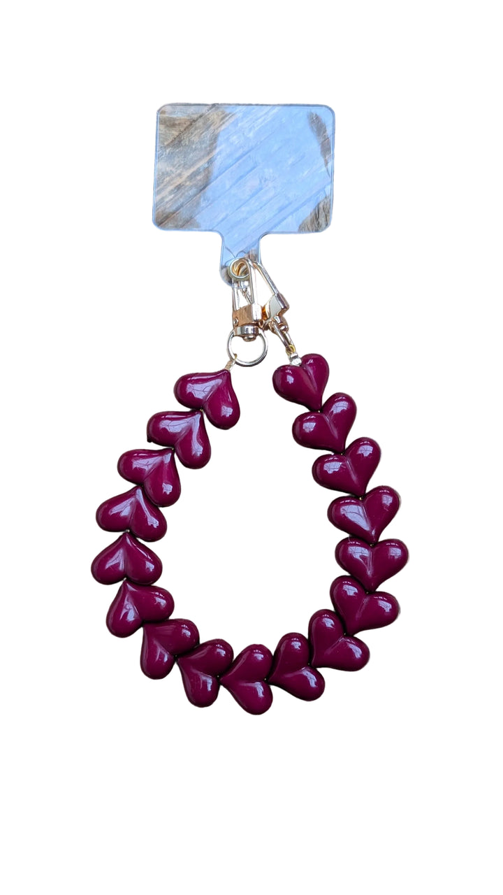 Burgundy Phone Cord - Heart Keychain