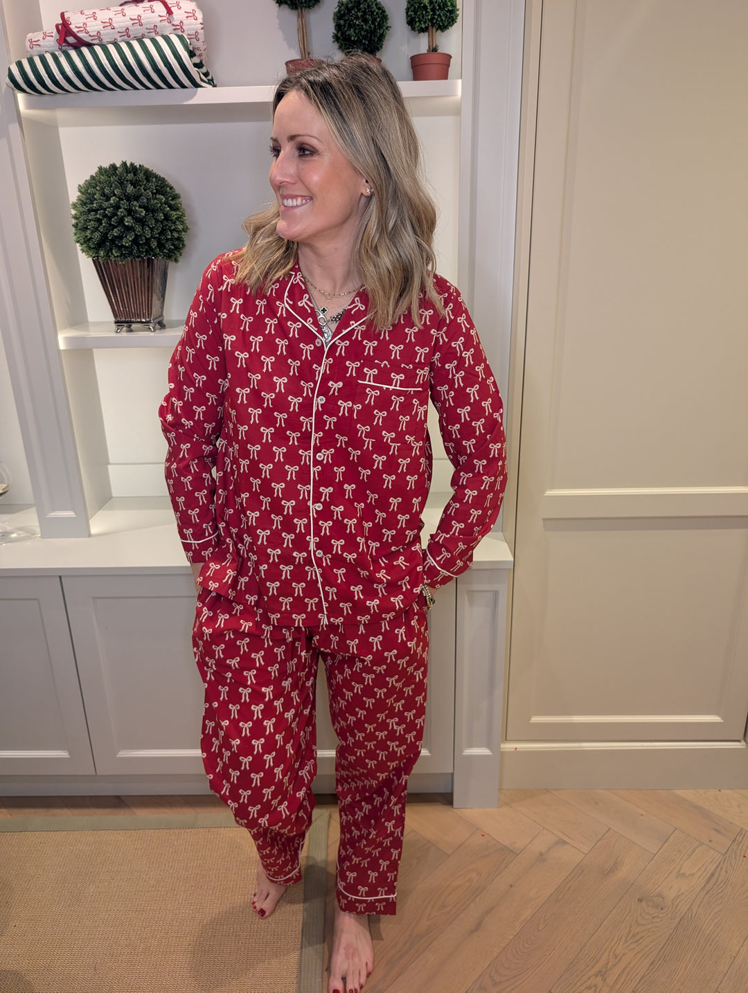 Christmas Bow Pyjama Set | Hand Block-Printed Cotton-Pyjamas-LNH Edit
