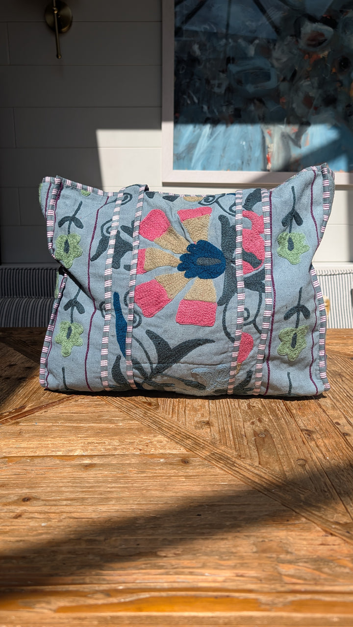 Pink &amp; Blue hand embroidered Tote