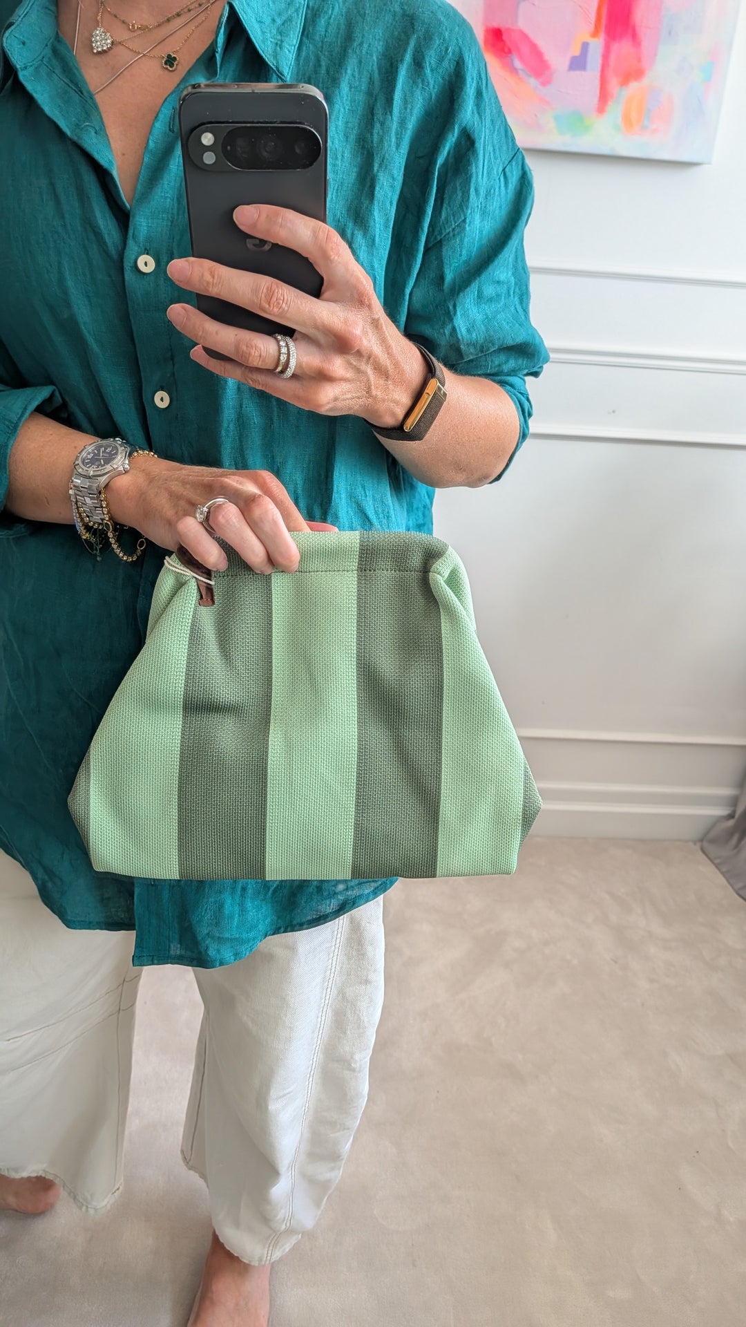 GREEN Stripe Clutch Bag