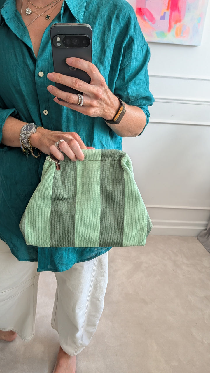 GREEN Stripe Clutch Bag