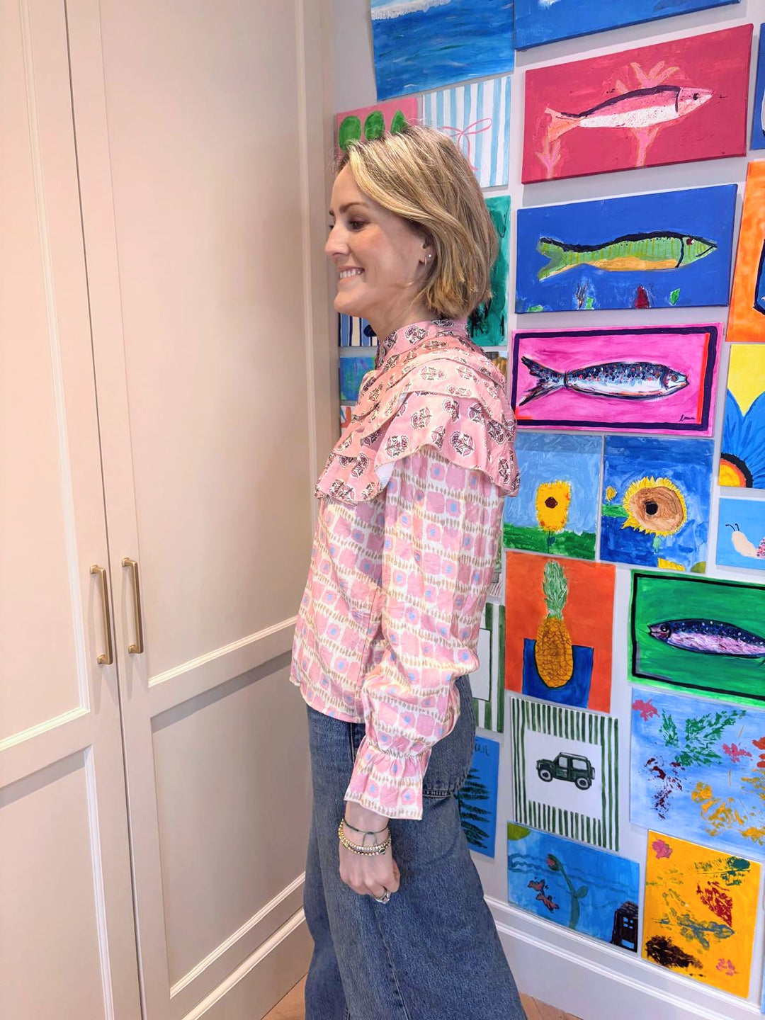 Pink Frill Printed Blouse