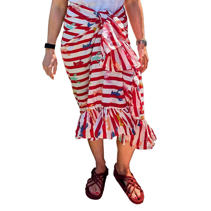 Lobster Red Stripe Frill Sarong