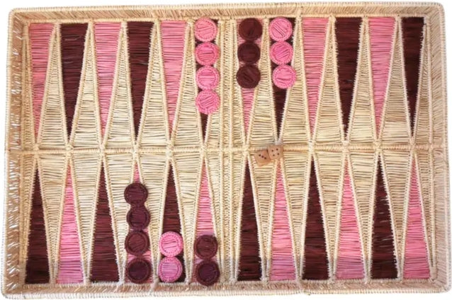 Wicker Backgammon Set - pink &amp; burgundy
