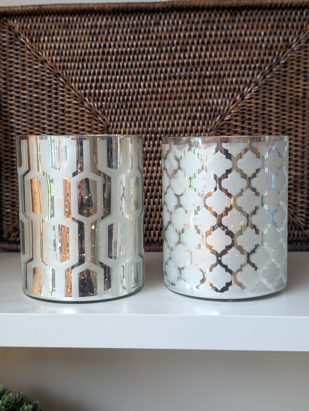 Hurricane  Geo Glass Candle Holders – Silver (Set of 2)
