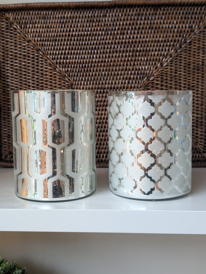 Hurricane  Geo Glass Candle Holders – Silver (Set of 2)