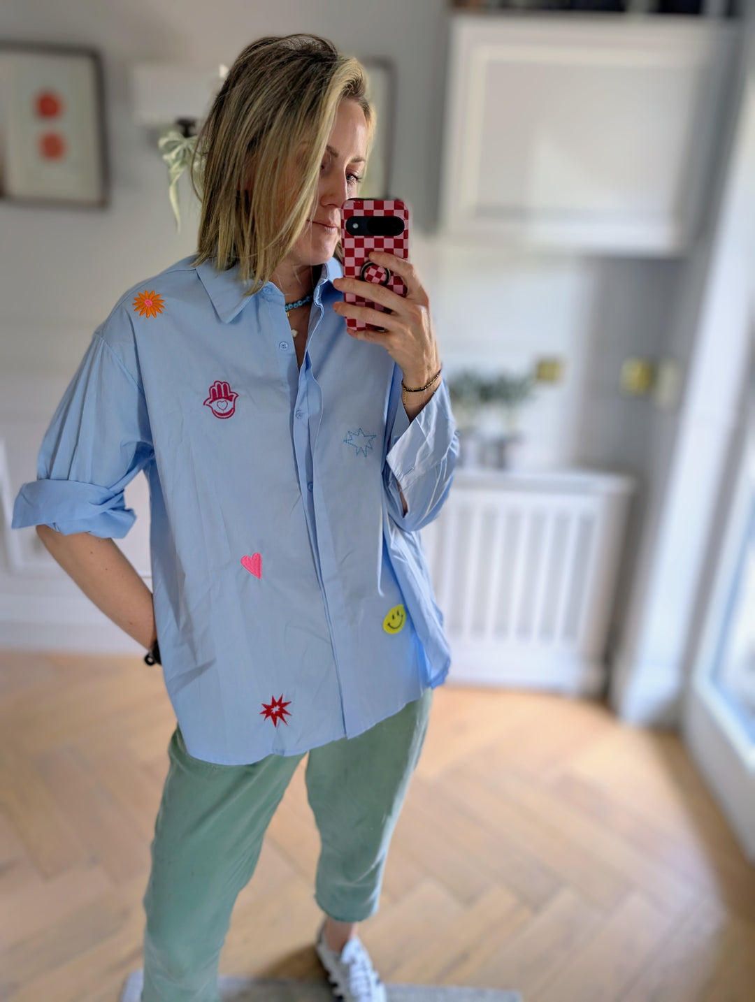 Blue embroidered cotton shirt