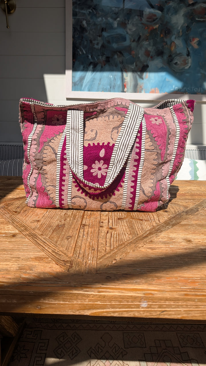 Grey &amp; Purple Suzani embroidered Tote