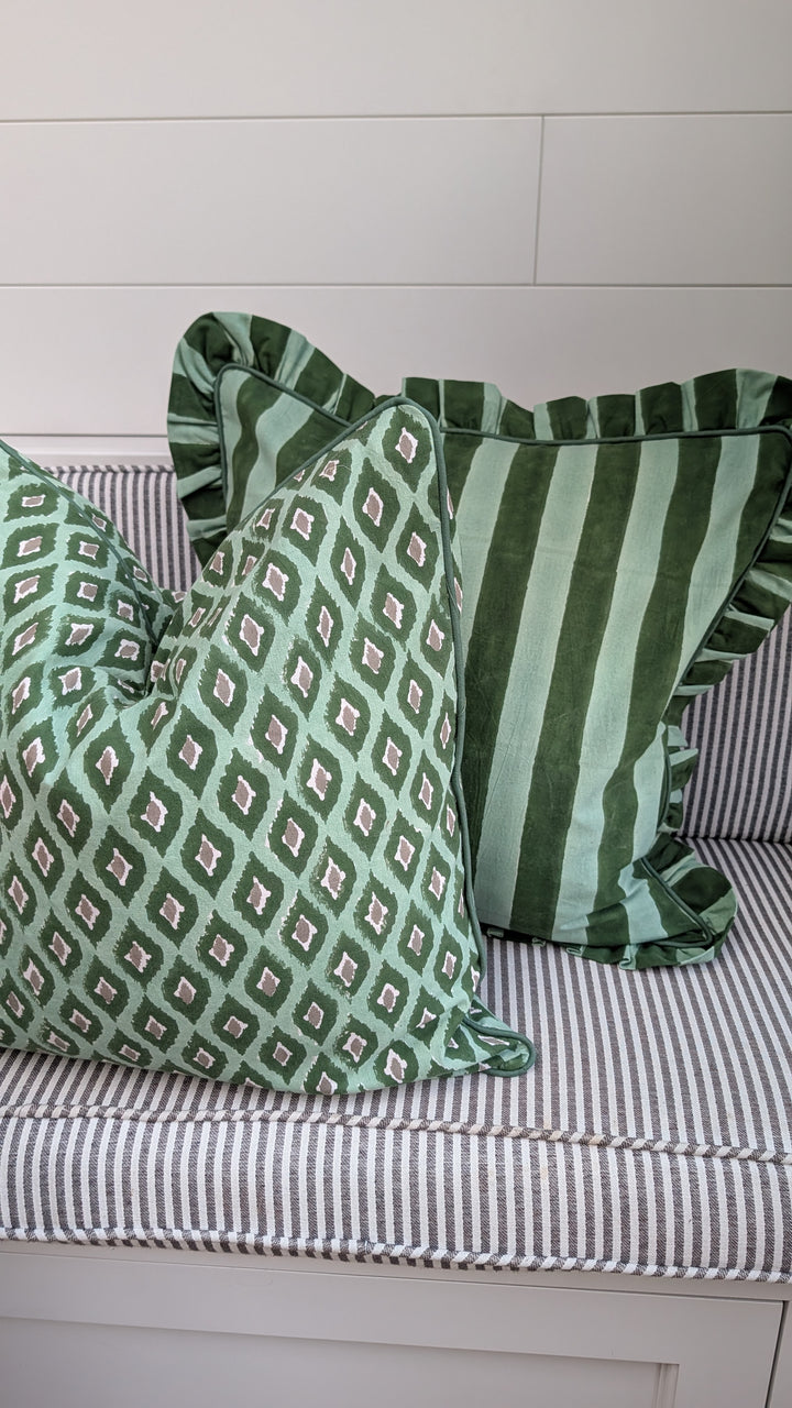 Green stripe Frill Cushion Cover