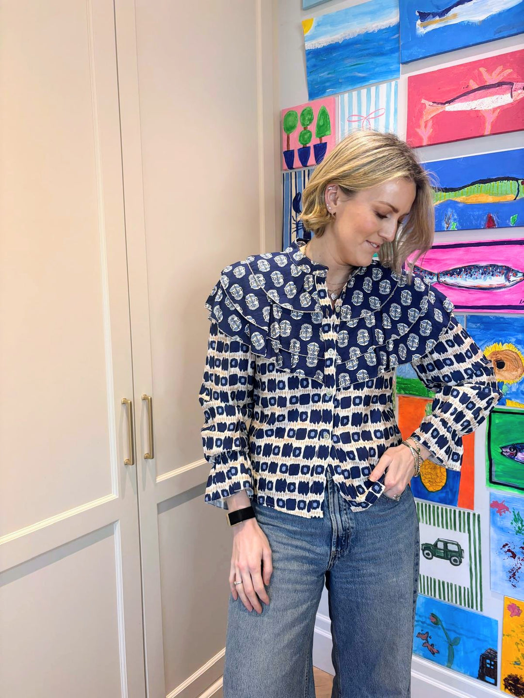 Blue Frill Printed Blouse