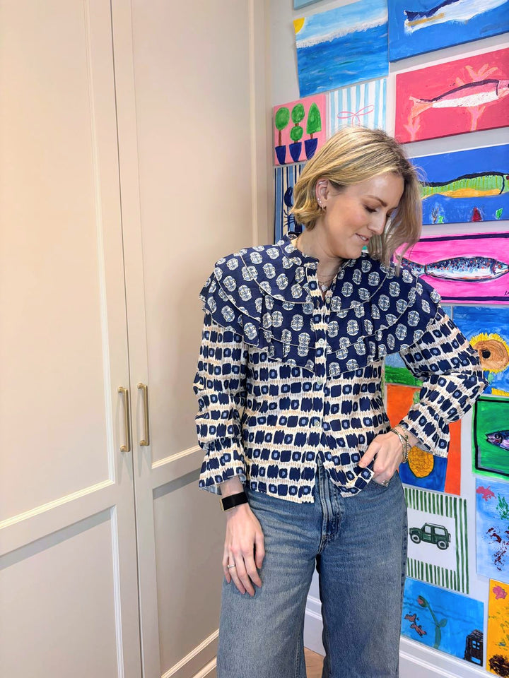 Blue Frill Printed Blouse