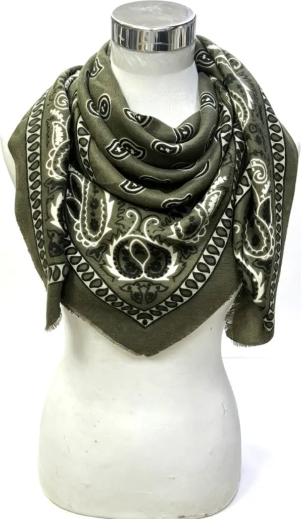 Large Khaki Paisley Scarf-scarf-LNH Edit
