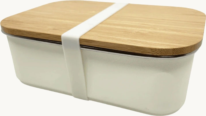 Pre order Stainless steel lunchbox with bamboo lid: Soft White--LNH Edit