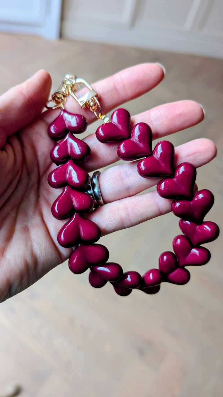 Burgundy Phone Cord - Heart Keychain