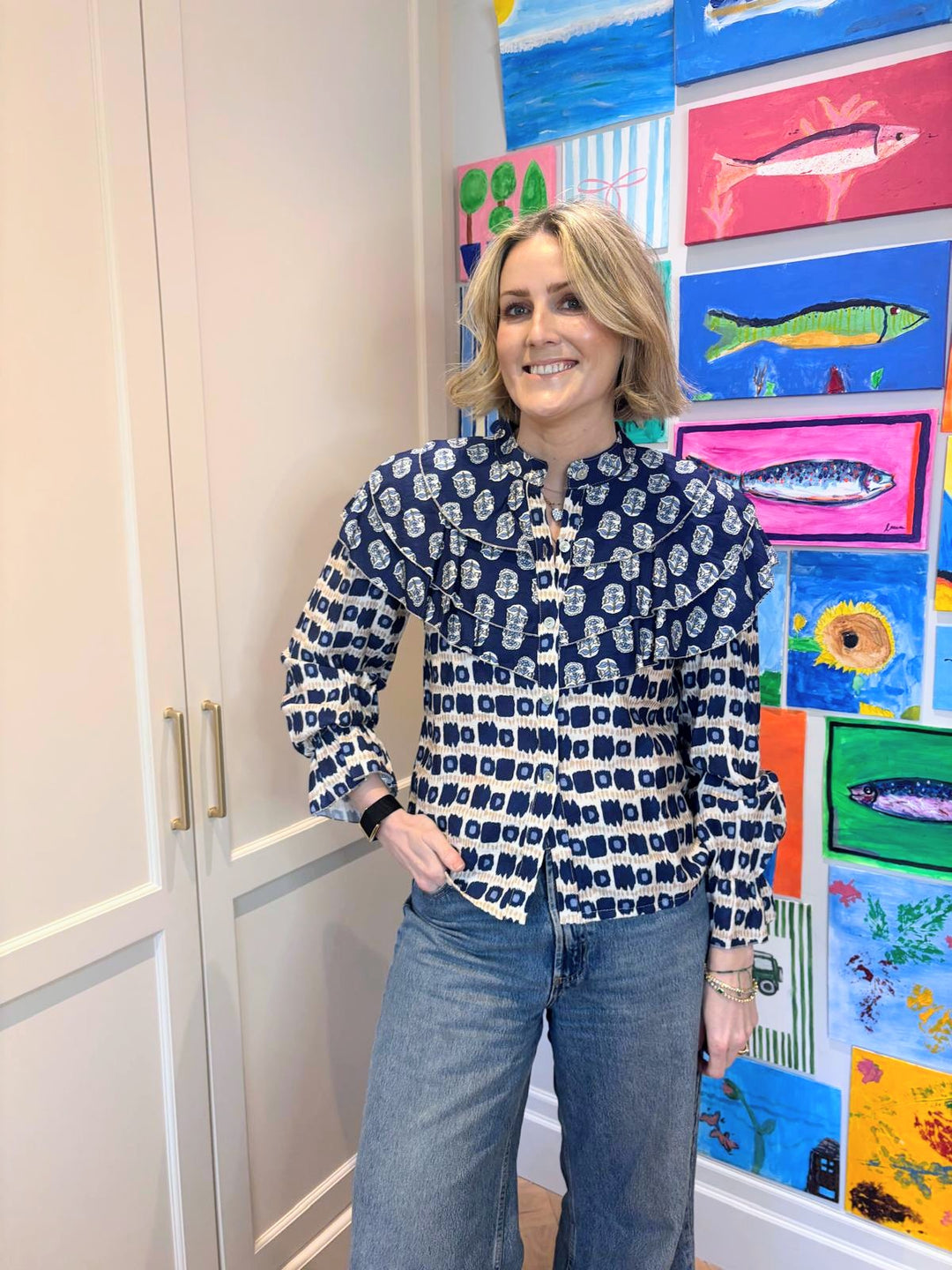 Blue Frill Printed Blouse