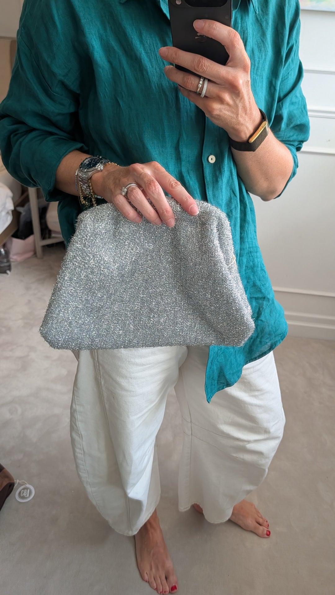 SILVER SPARKLE Stripe Clutch Bag