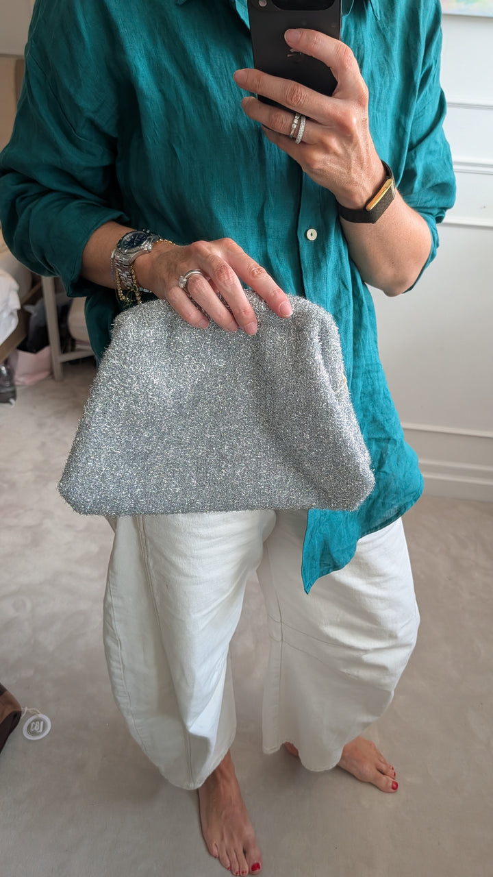 SILVER SPARKLE Stripe Clutch Bag