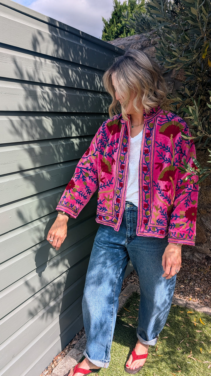 Embroidered Velvet Suzani Jacket | No. 076-Jackets &amp; Coats-LNH Edit
