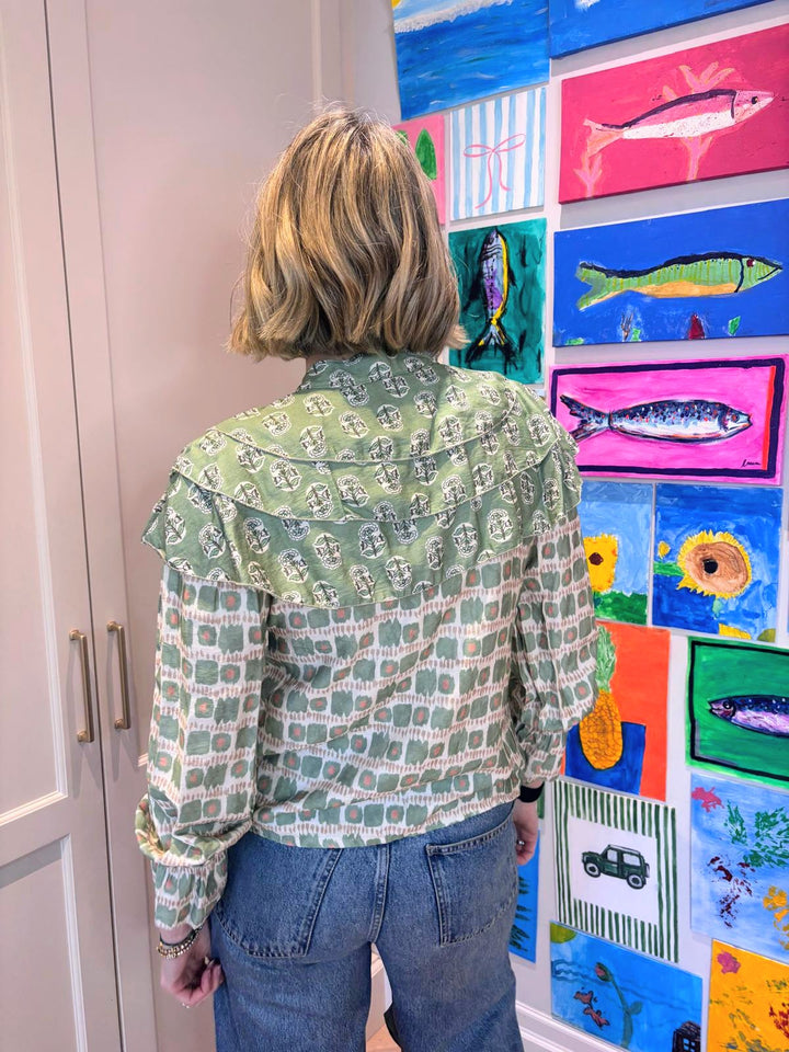 Green Frill Printed Blouse