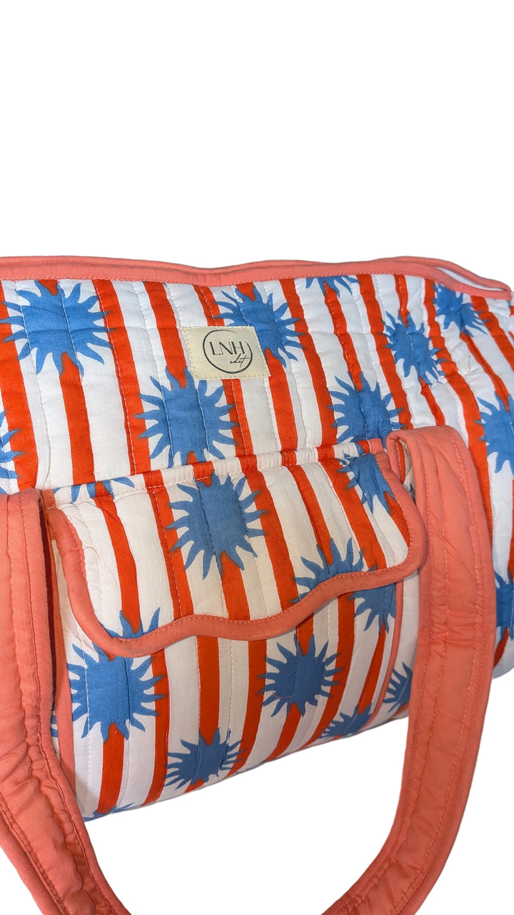 Red stripe sun Large Duffle Bag