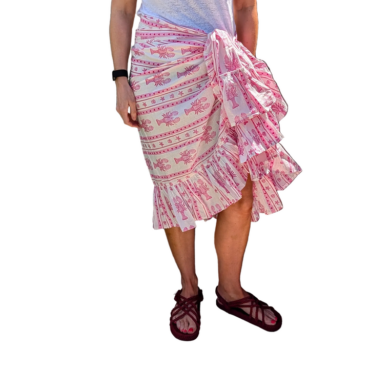 Lobster Pink Stripe Frill Sarong