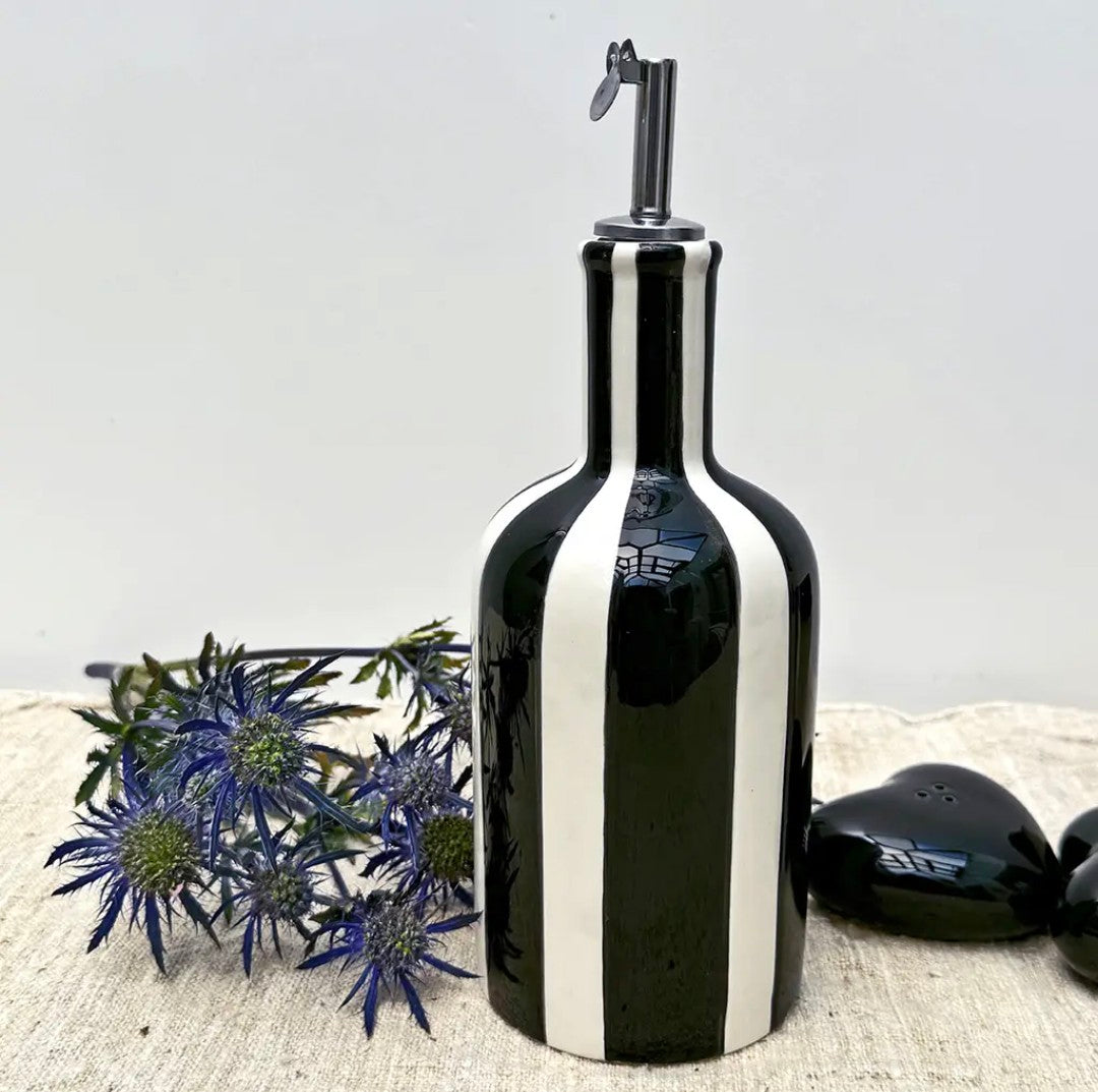 Black striped oil bottle