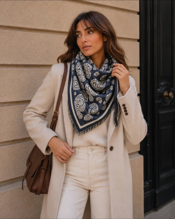 Large Triangle Paisley print Navy Scarf