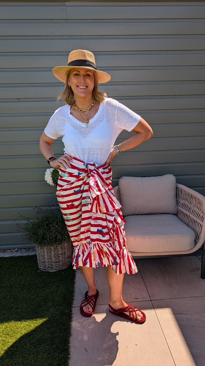 Lobster Red Stripe Frill Sarong