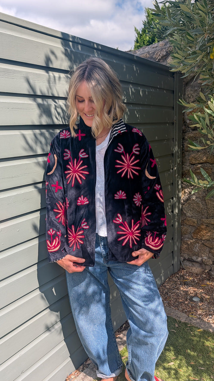 Embroidered Velvet Suzani Jacket | No. 084-Jackets &amp; Coats-LNH Edit