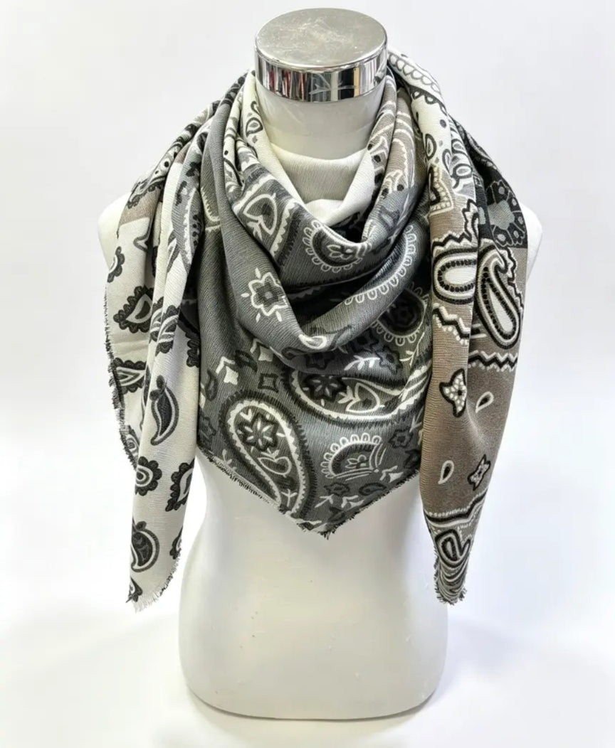 Large Grey Patchwork print Scarf