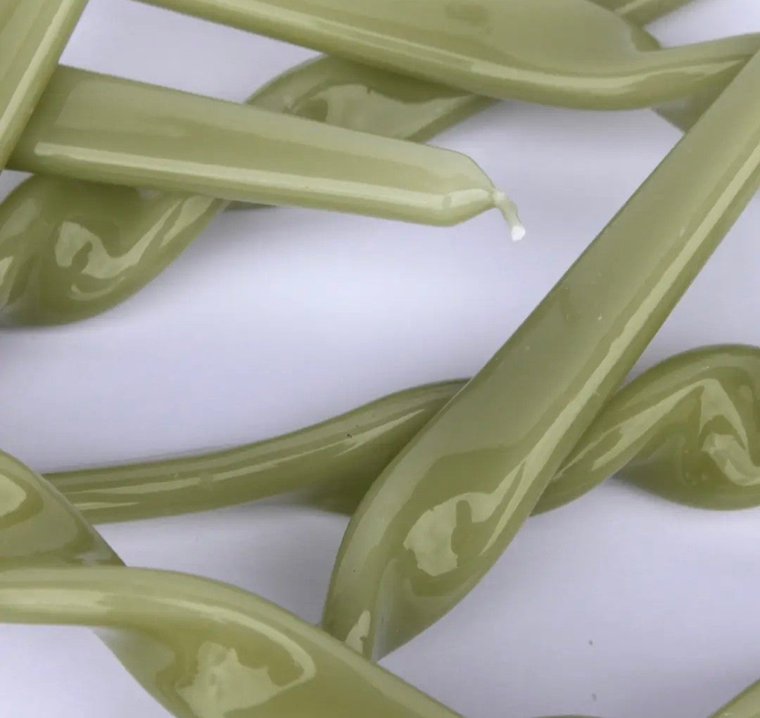Twisted tapered candles leaf green