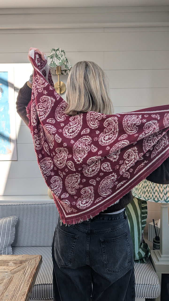 Large Triangle Paisley print Burgundy Scarf
