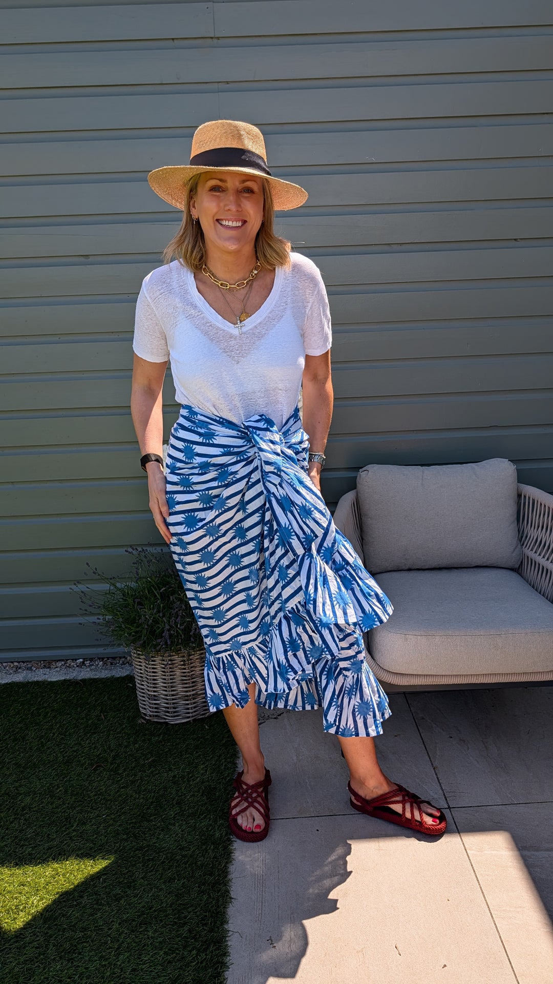 Sun Blue Stripe Frill Sarong