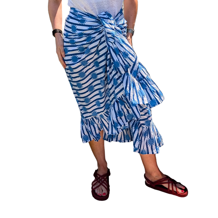 Sun Blue Stripe Frill Sarong