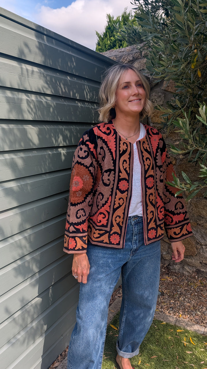 Embroidered Velvet Suzani Jacket | No. 078-Jackets &amp; Coats-LNH Edit