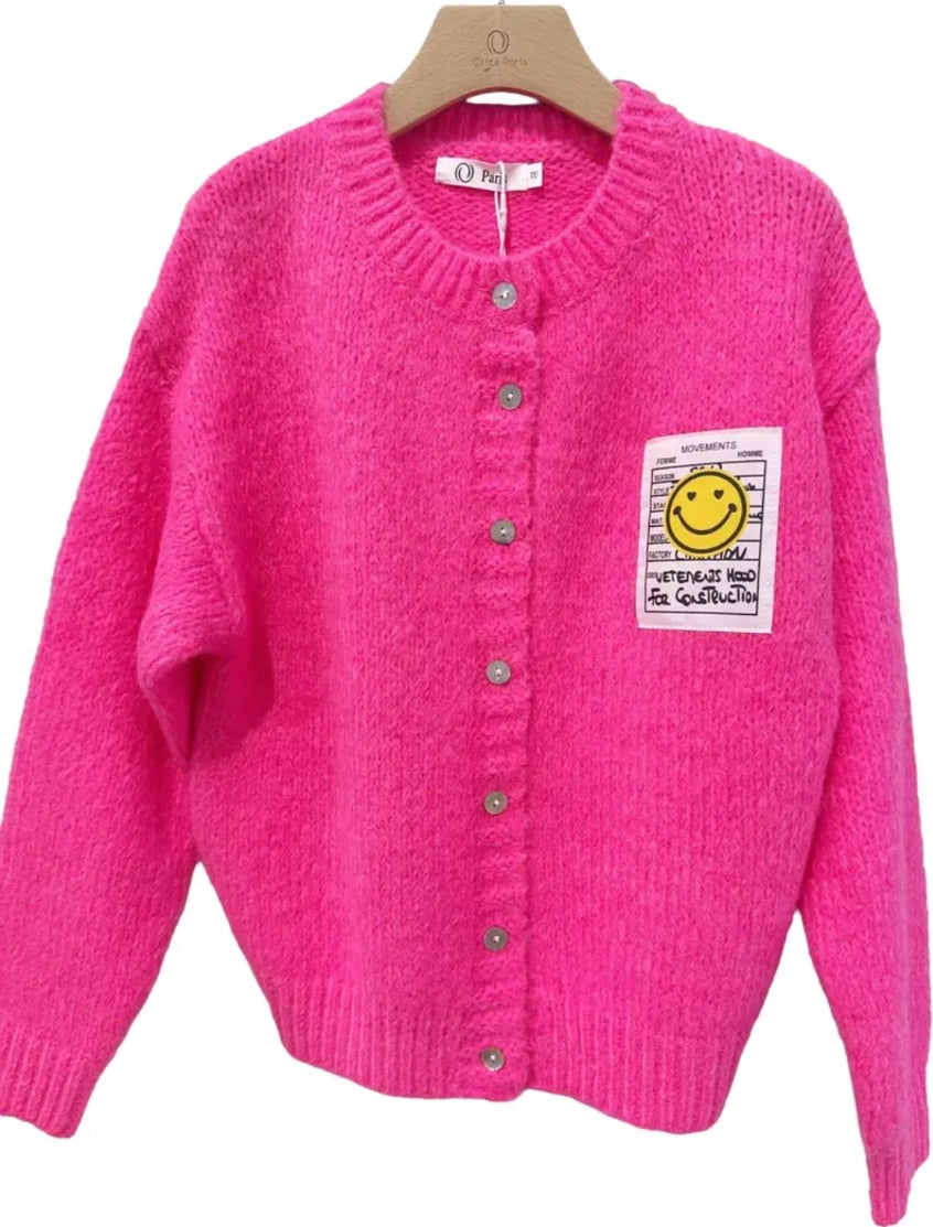 Smiley Face Neon Pink Cardigan-Shirts & Tops-LNH Edit