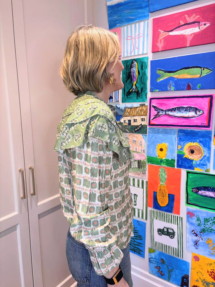 Green Frill Printed Blouse